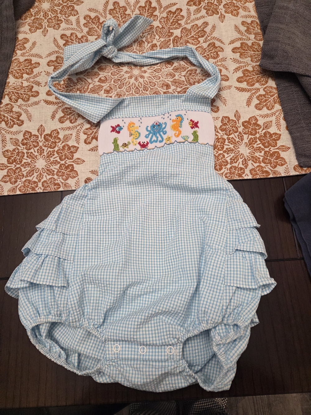 Zuccini Baby Smocked Romper Blue & White 24M